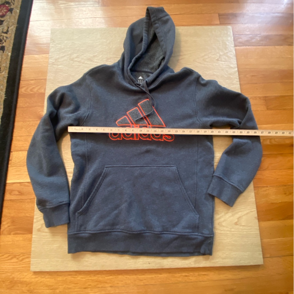 Adidas Men's Dark Gray Hoodie with bright orange  Logo , SIZE MEDIUM - Picture 2 of 10